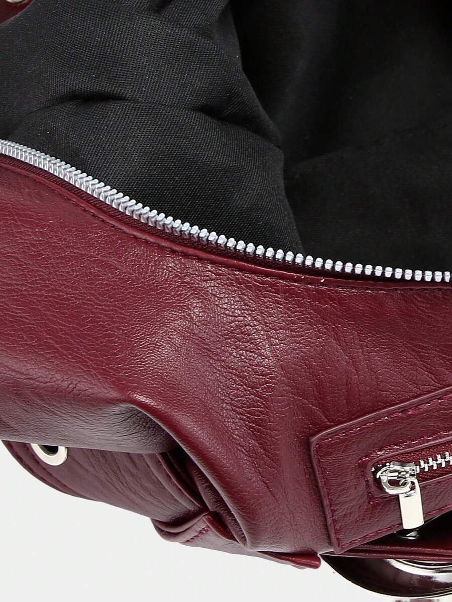 Multi-Strap Metal Decor Casual Distressed Faux Leather Shoulder Underarm Bag