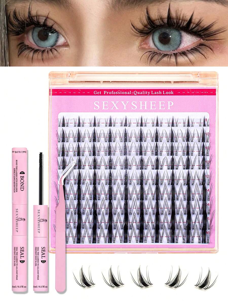 SEXYSHEEP 140pcs D-Curl Fluffy False Eyelashes Mixed Set