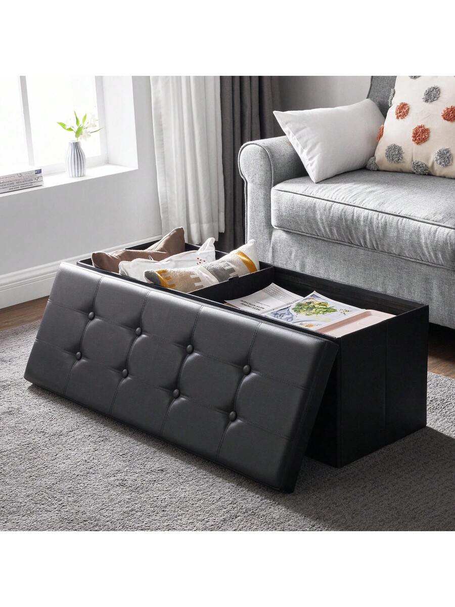 SONGMICS 43 Inches Folding Storage Ottoman Bench Storage