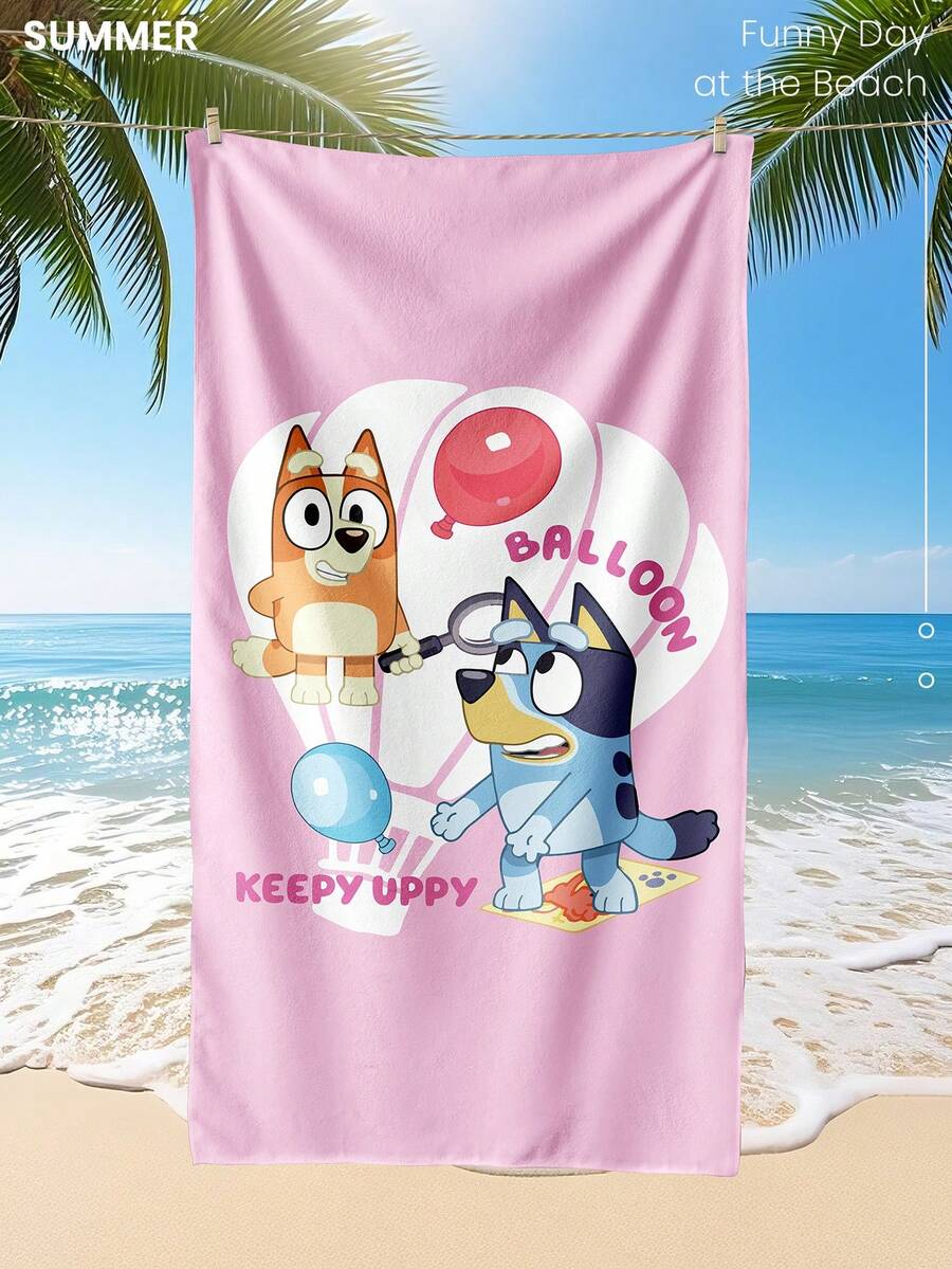 Bluey 1pc Blue Beach Towel, Playful Blue Pattern Swimwear