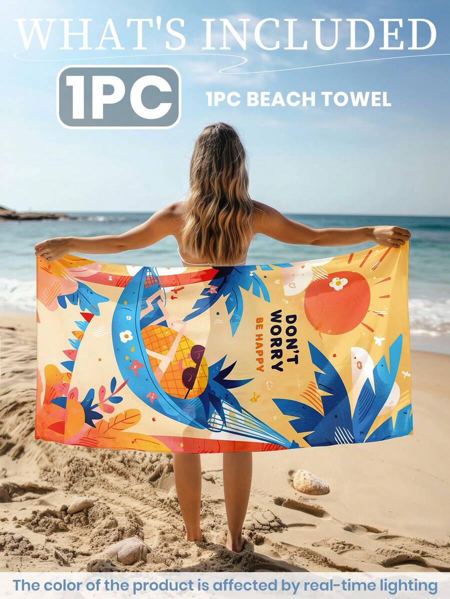 1pc Printed Beach Towel, Summer Fruit Pattern Swimwear
