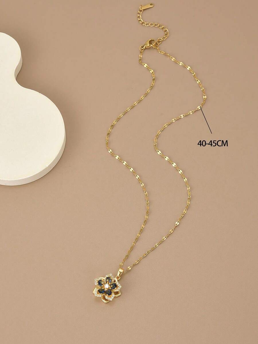 1pc Stainless Steel 5-Petal Rotating Flower Necklace
