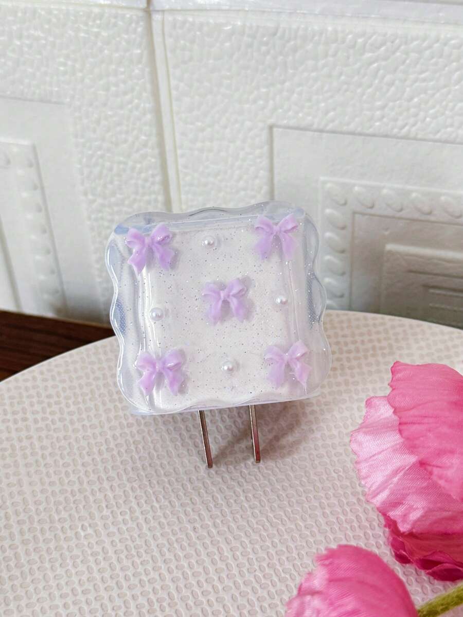 Purple Bow & White Pearl Design Charging Accessory Set