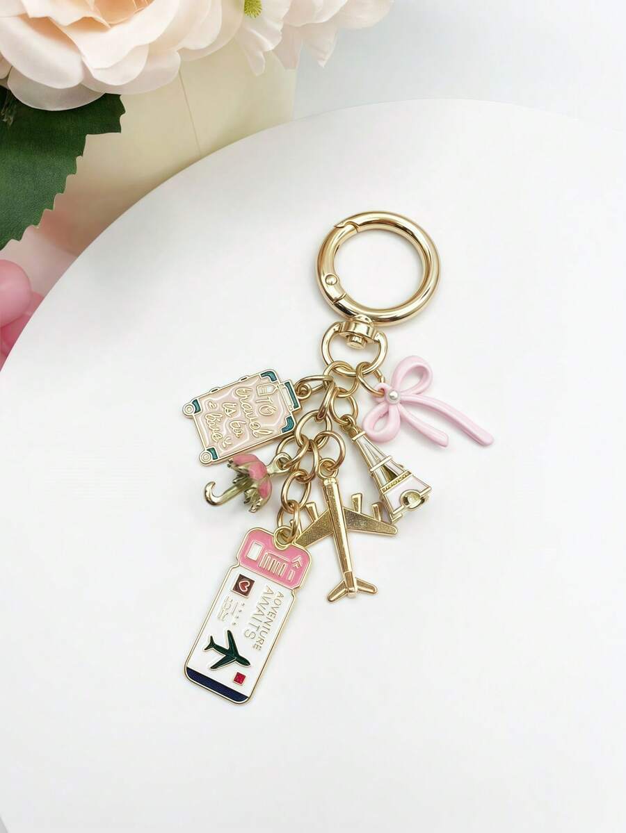 1pc Elegant Pink Bow Travel Keychain Pendant