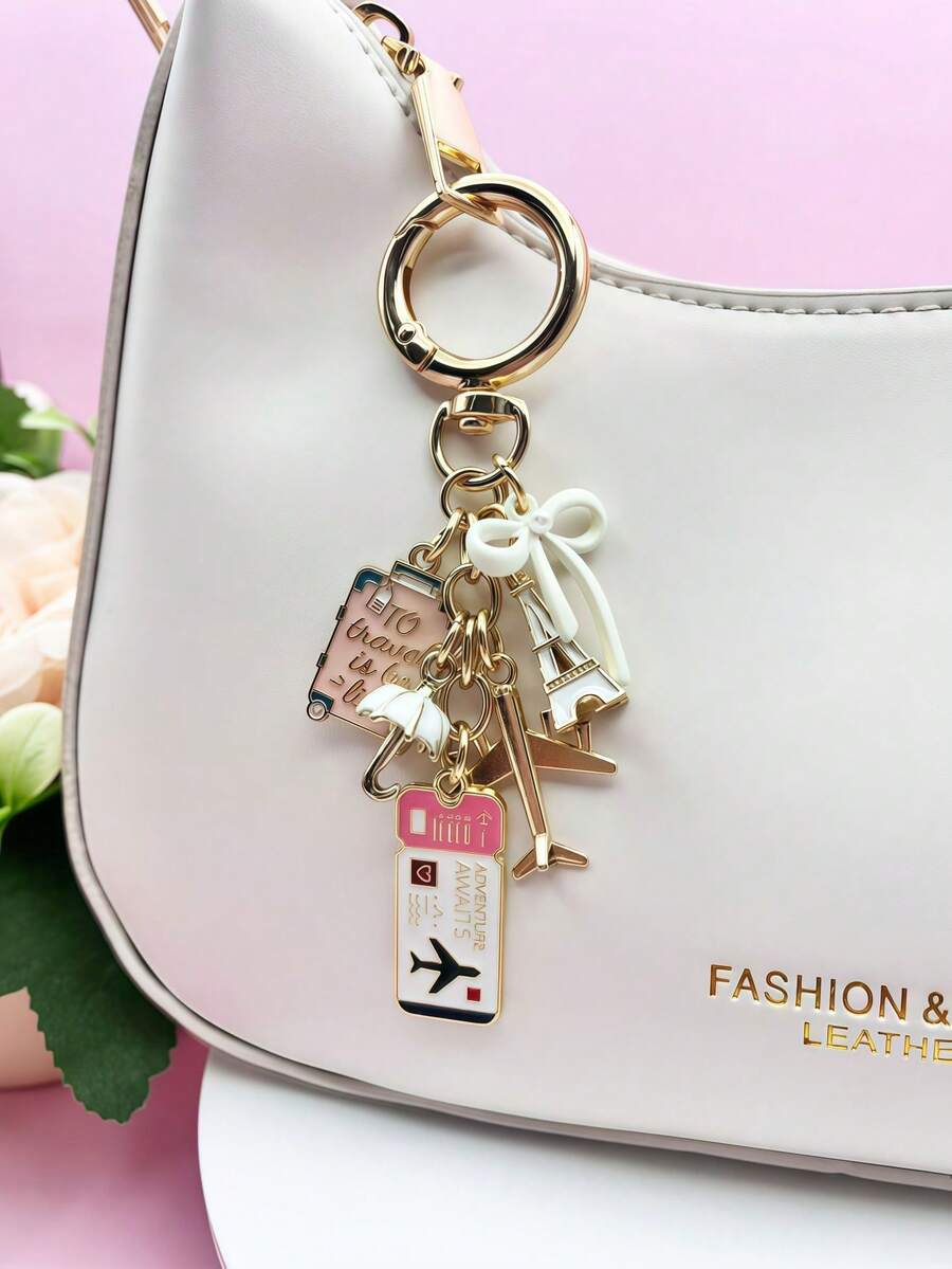 1pc Elegant Pink Bow Travel Keychain Pendant