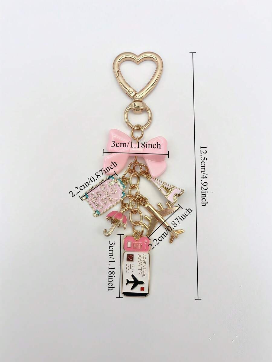 1pc Elegant Pink Bow Travel Keychain Pendant