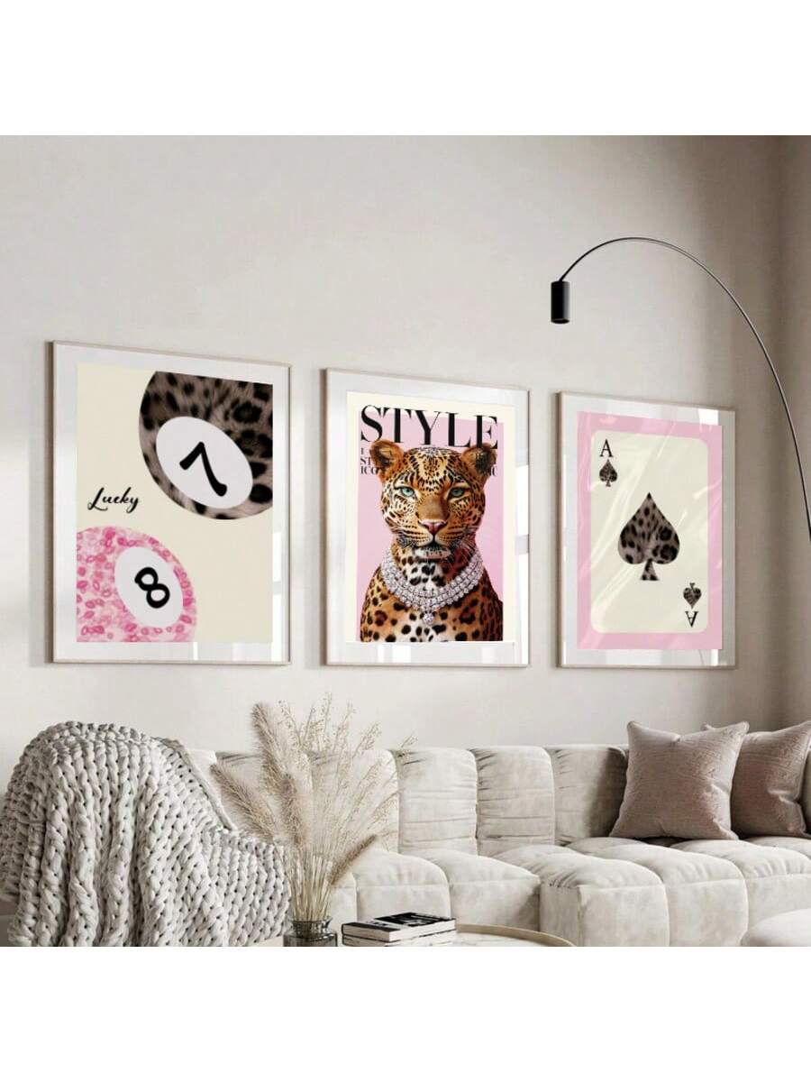 Leopard Cheetah Mural Decorative Canvas Painting Pink Fashion