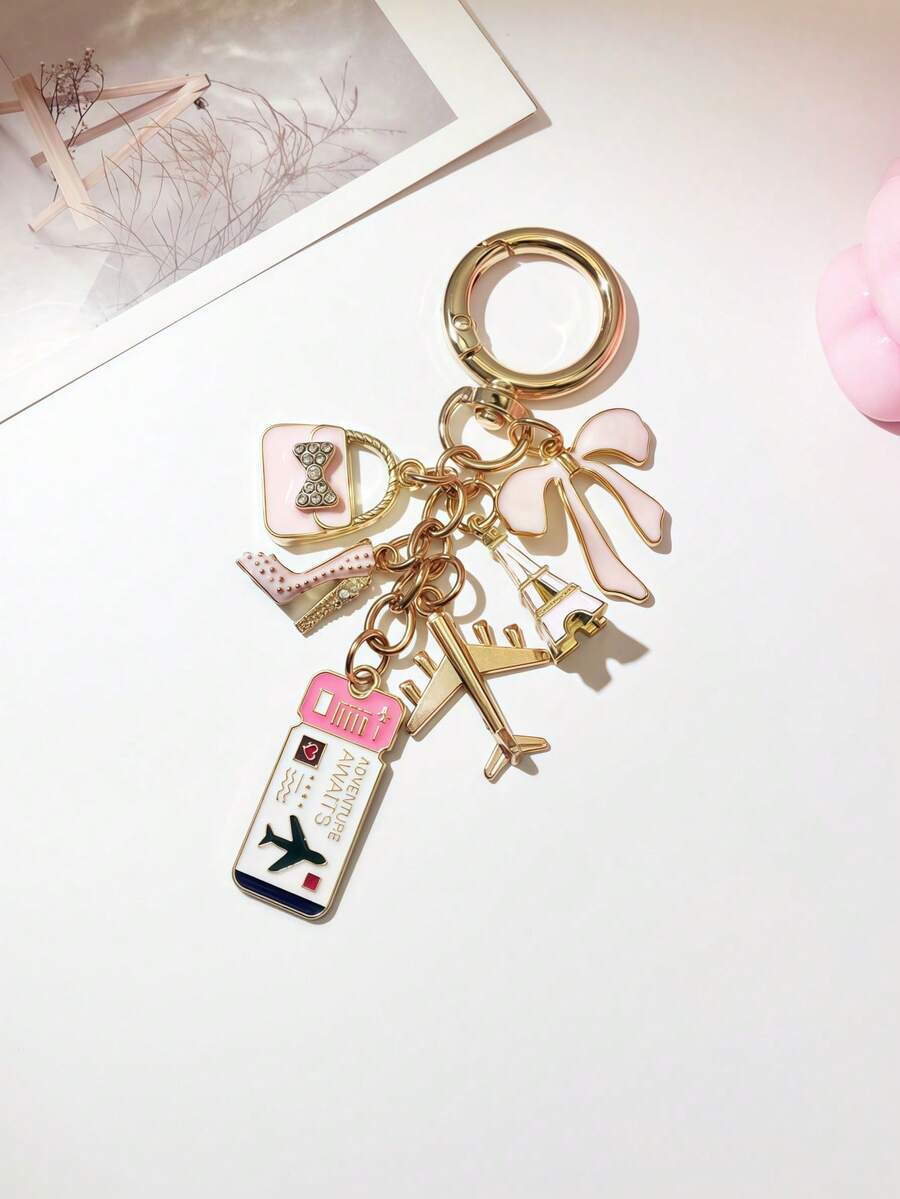 1pc Elegant Pink Bow Travel Keychain Pendant