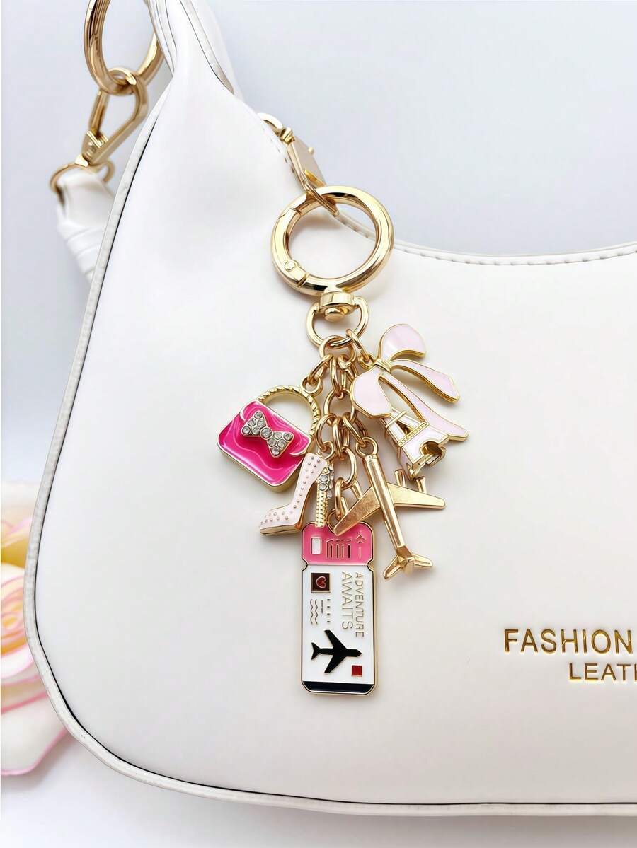 1pc Elegant Pink Bow Travel Keychain Pendant