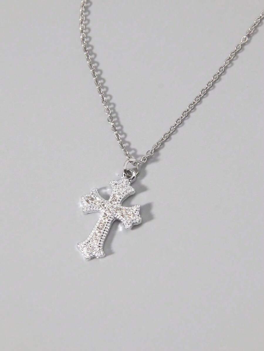 Vintage Gothic Style Rhinestone Cross Necklace