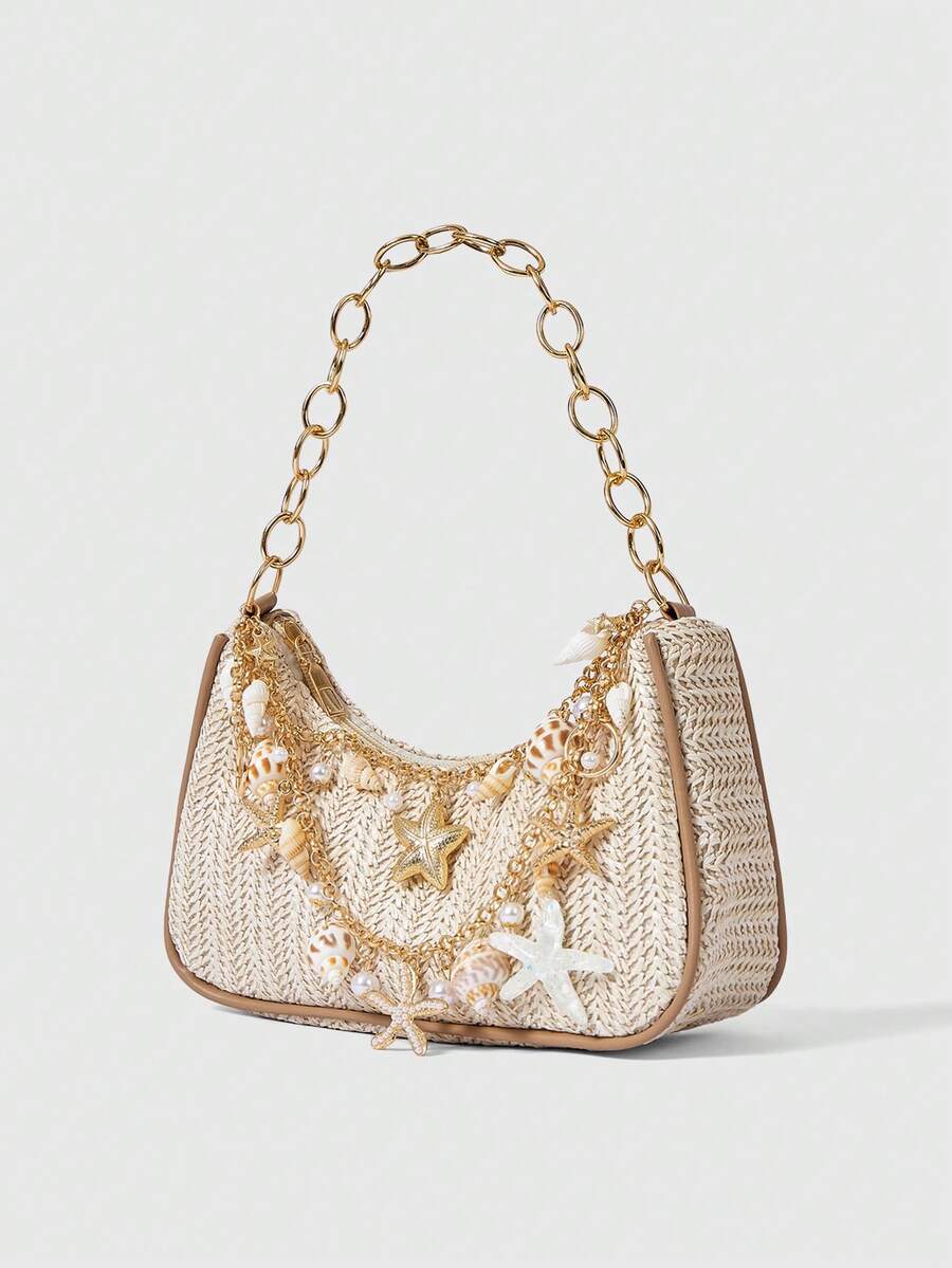 ROMWE Fairycore Summer Beach Starfish Series Woven Shoulder Bag