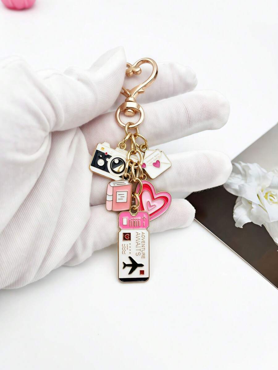 1pc Elegant Pink Bow Travel Keychain Pendant