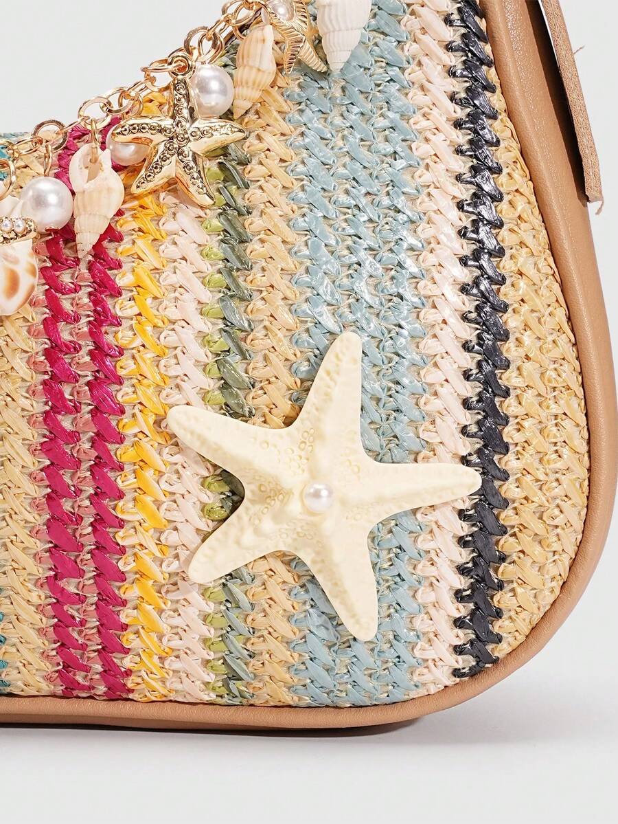 ROMWE Fairycore Resort Style Starfish Shell Decor Straw Bag