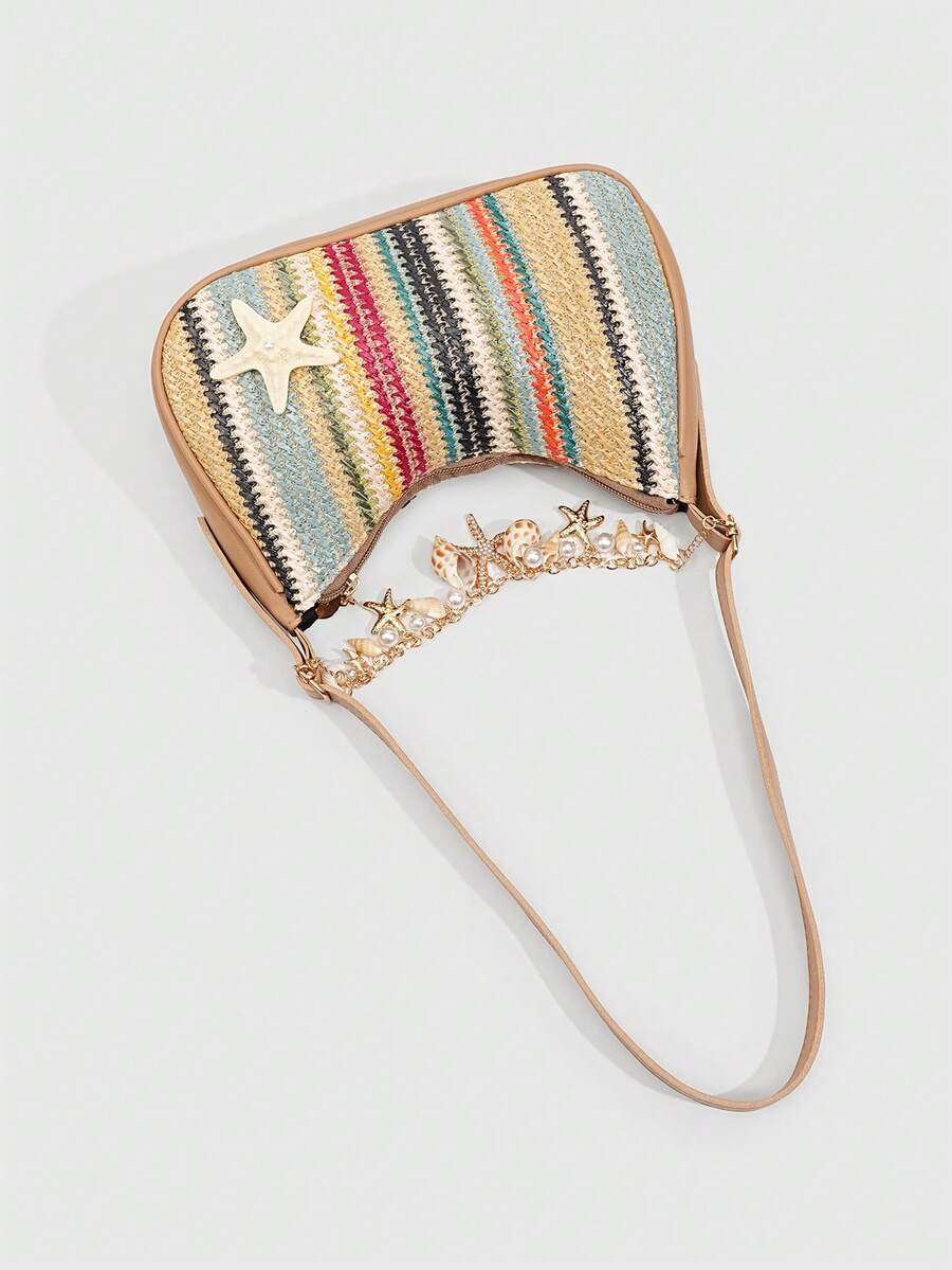 ROMWE Fairycore Resort Style Starfish Shell Decor Straw Bag