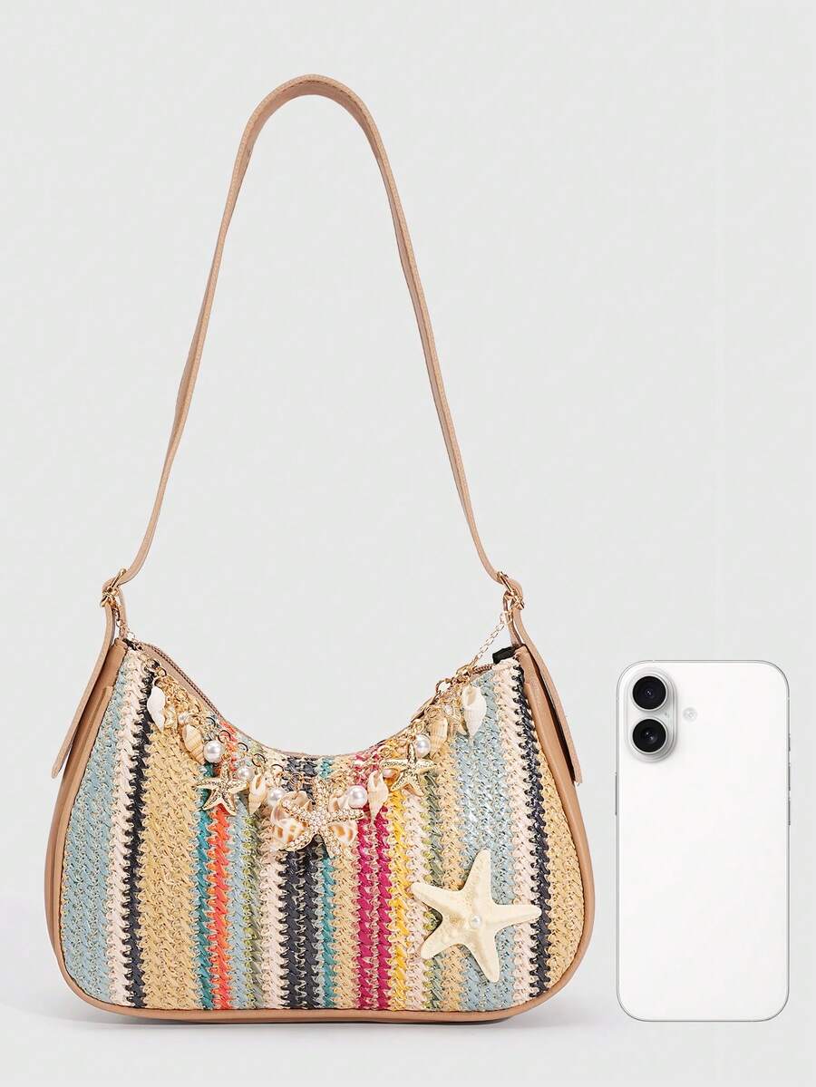 ROMWE Fairycore Resort Style Starfish Shell Decor Straw Bag