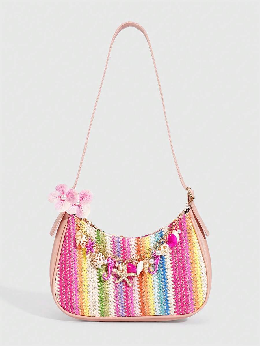 ROMWE Fairycore Resort Style Starfish Shell Decor Straw Bag