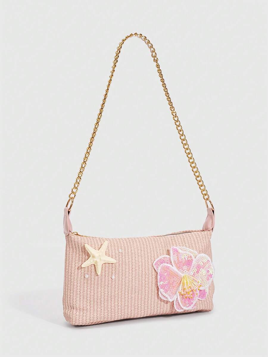ROMWE Fairycore Resort Style Starfish Shell Decor Straw Bag