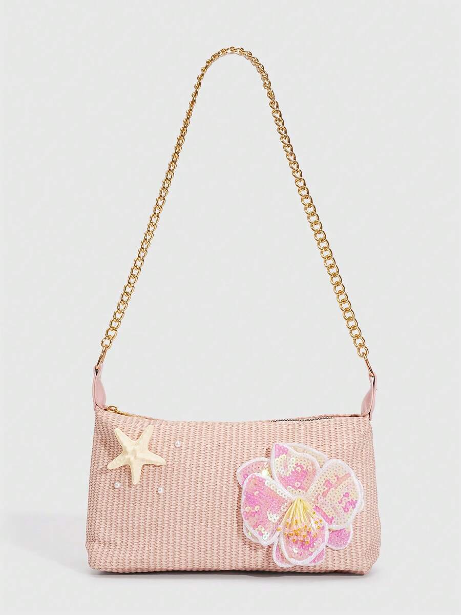 ROMWE Fairycore Resort Style Starfish Shell Decor Straw Bag