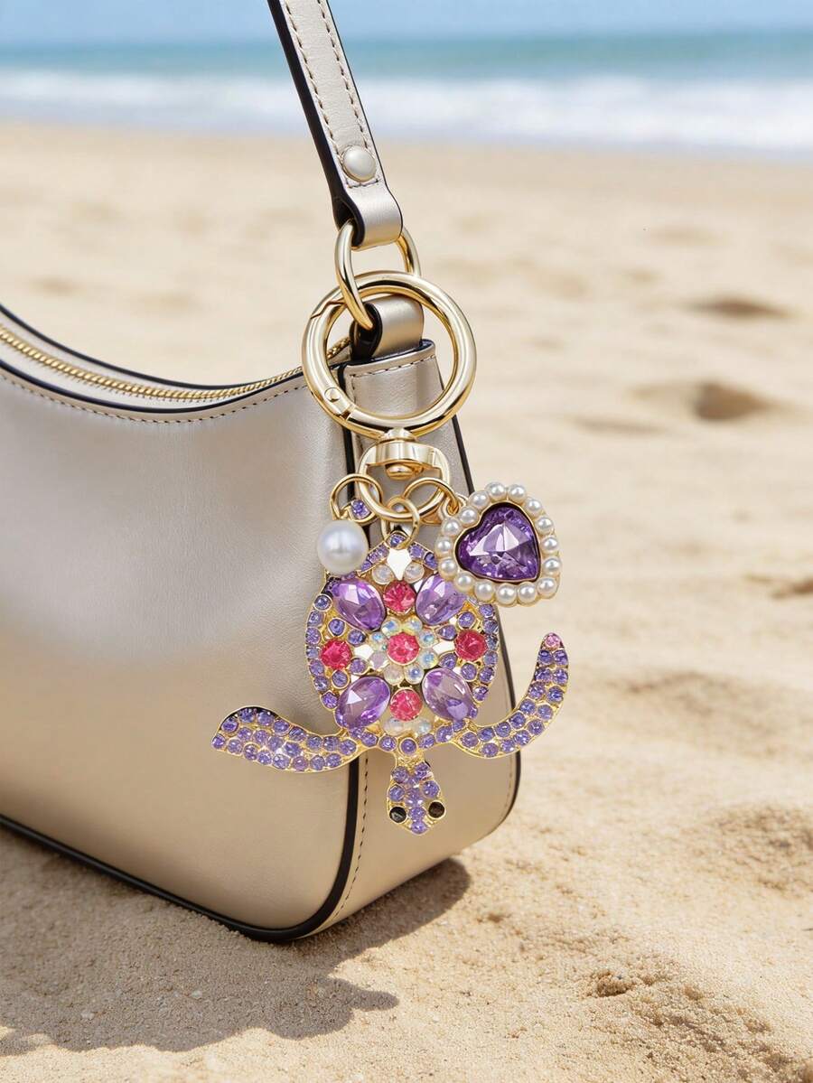 Zinc Alloy Turtle Pendant Keychain With Pearl