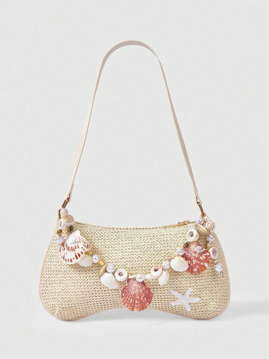ROMWE Fairycore Summer Beach Starfish Series Woven Shoulder Bag