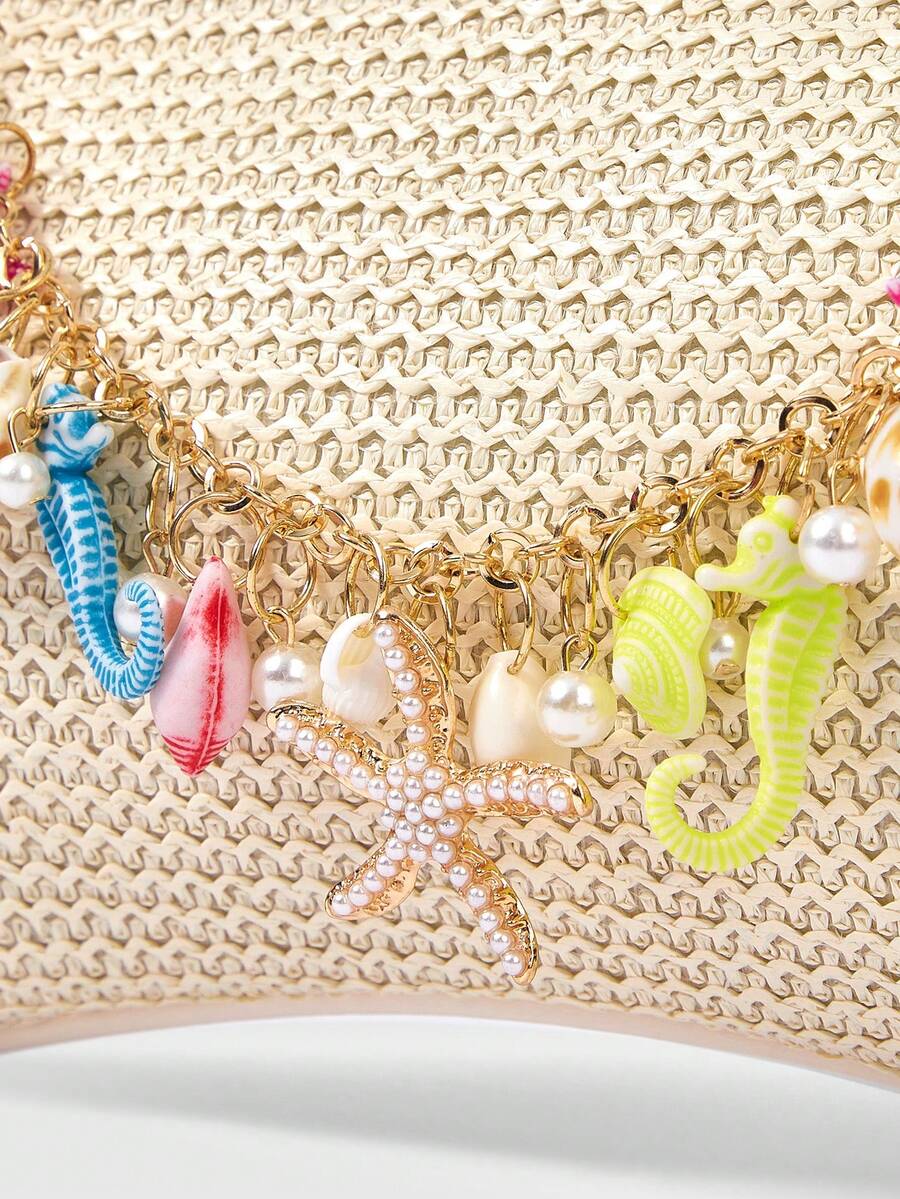 ROMWE Fairycore Summer Beach Starfish Series Woven Shoulder Bag