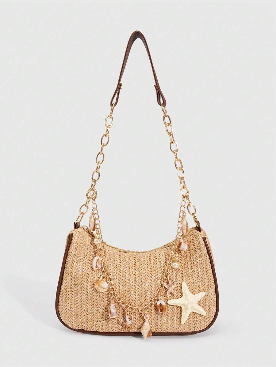 ROMWE Fairycore Resort Style Starfish Shell Decor Straw Bag