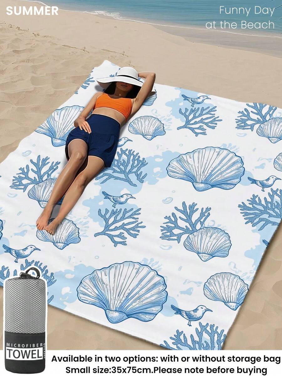 Blue Shell Print Beach Towel, Swimming Towel