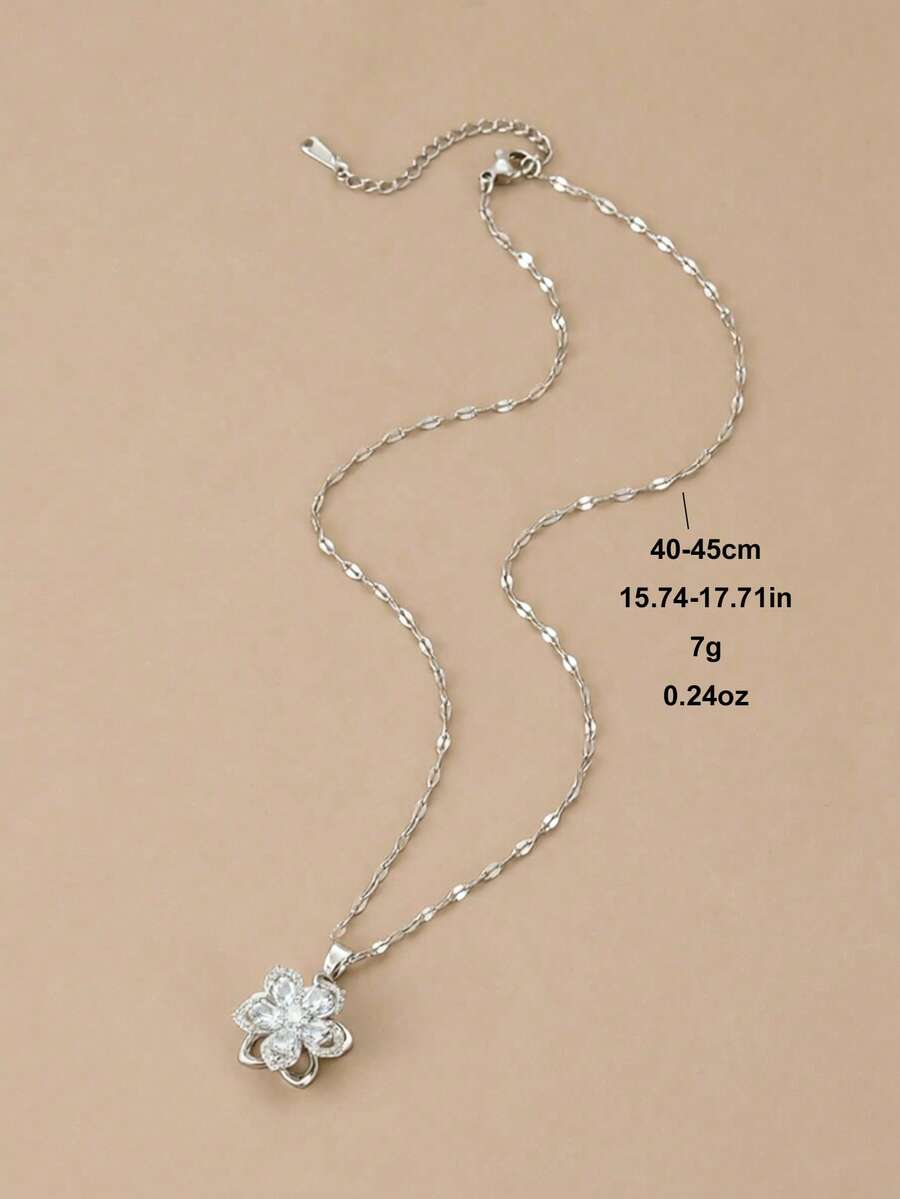 1pc Stainless Steel 5-Petal Rotating Flower Necklace