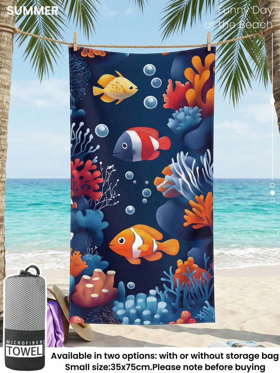 Blue Shell Print Beach Towel, Swimming Towel