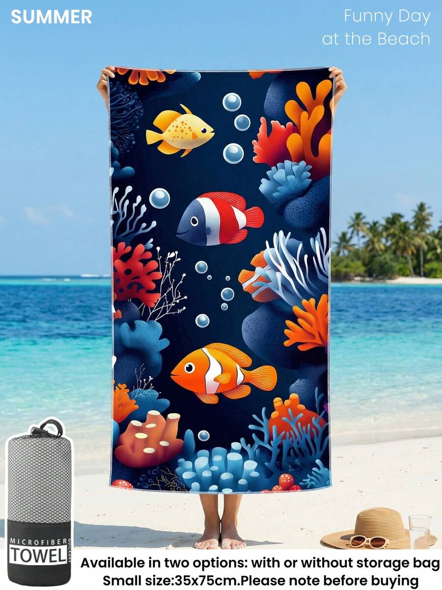 Blue Shell Print Beach Towel, Swimming Towel