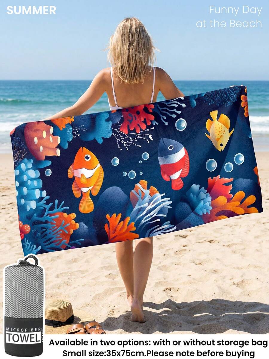Blue Shell Print Beach Towel, Swimming Towel