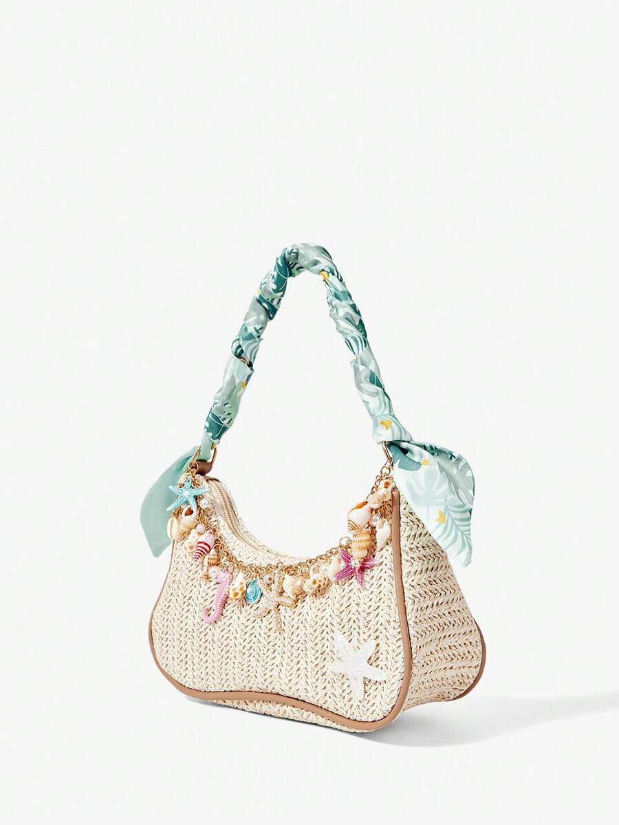 ROMWE Fairycore Summer Beach Starfish Series Woven Shoulder Bag