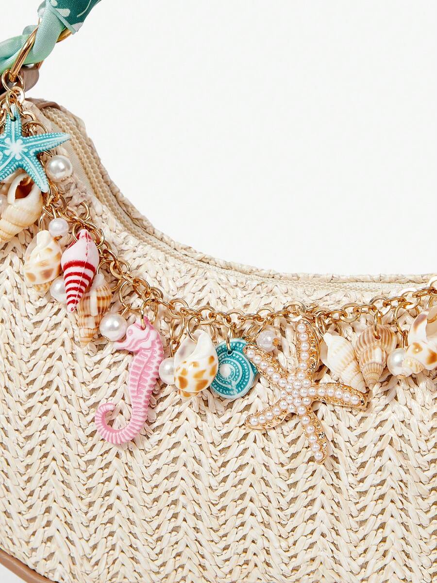 ROMWE Fairycore Summer Beach Starfish Series Woven Shoulder Bag
