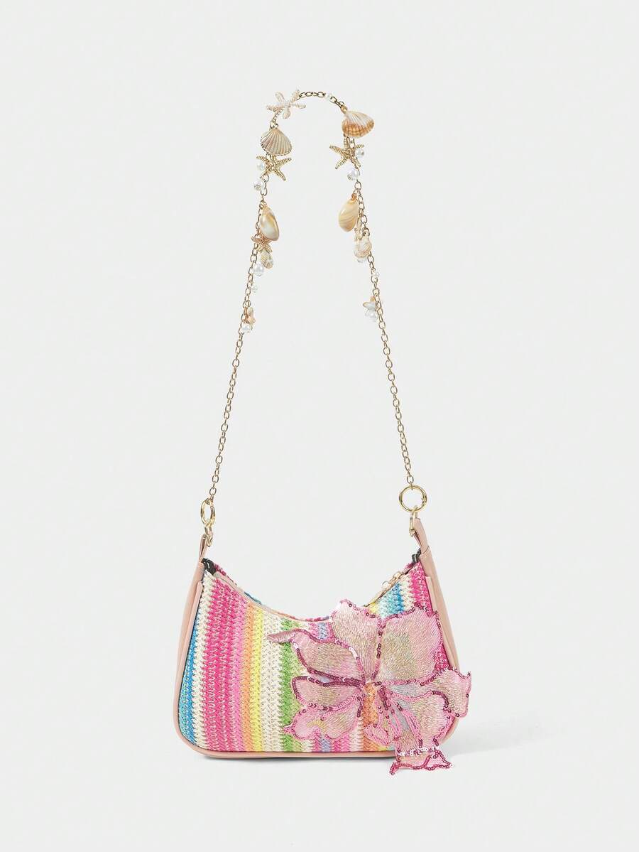 ROMWE Fairycore Summer Beach Starfish Series Woven Shoulder Bag