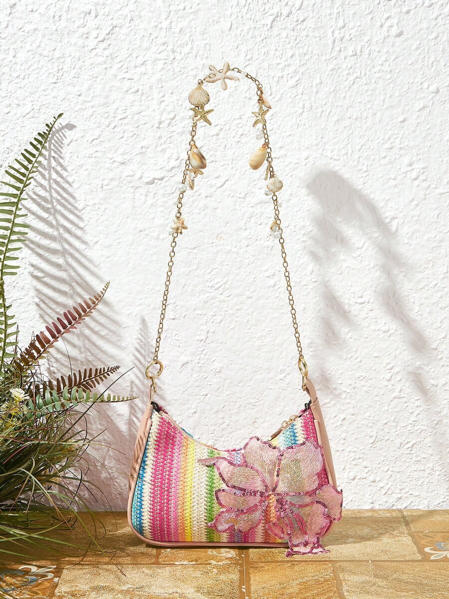 ROMWE Fairycore Summer Beach Starfish Series Woven Shoulder Bag