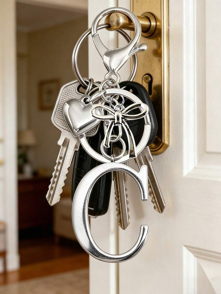Elegant Metal Heart-Shaped Letter Keychain