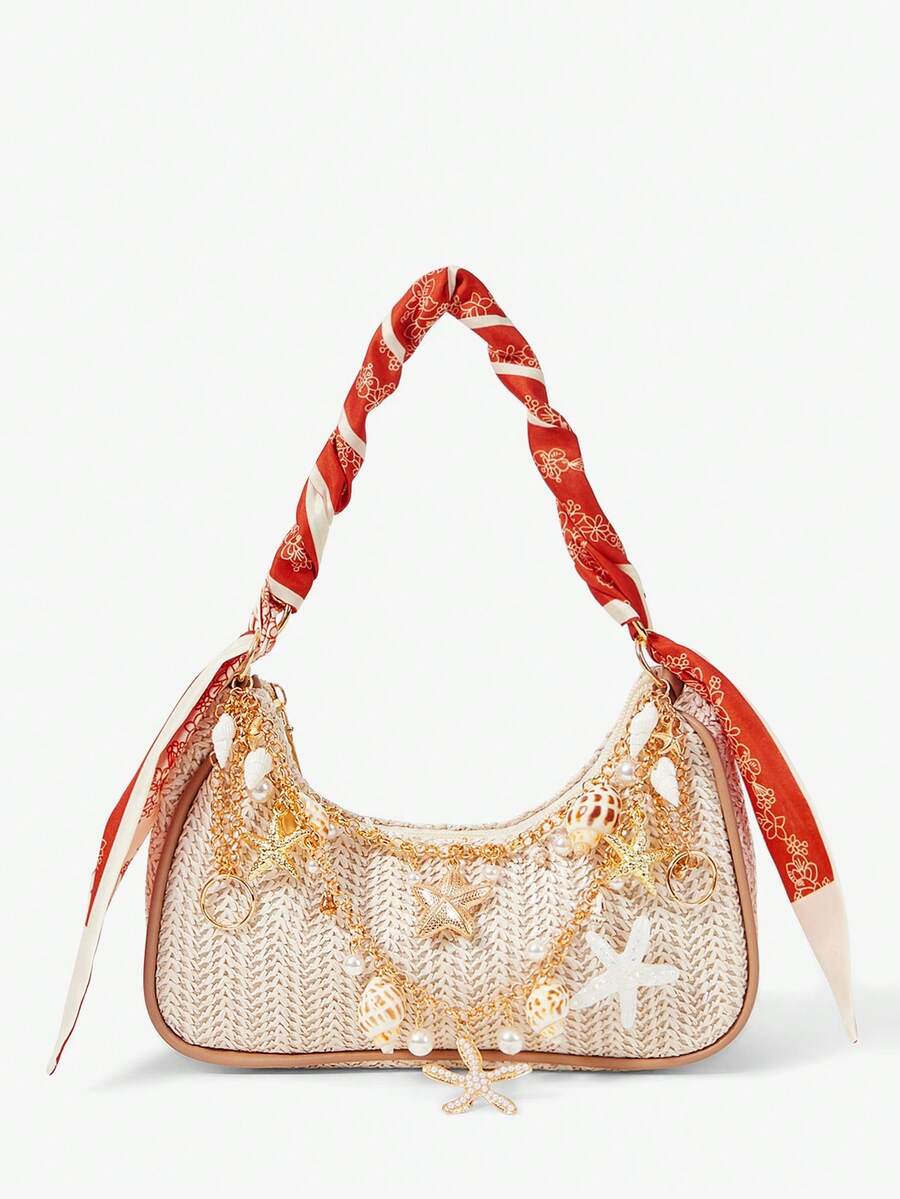 ROMWE Fairycore Summer Beach Starfish Series Woven Shoulder Bag