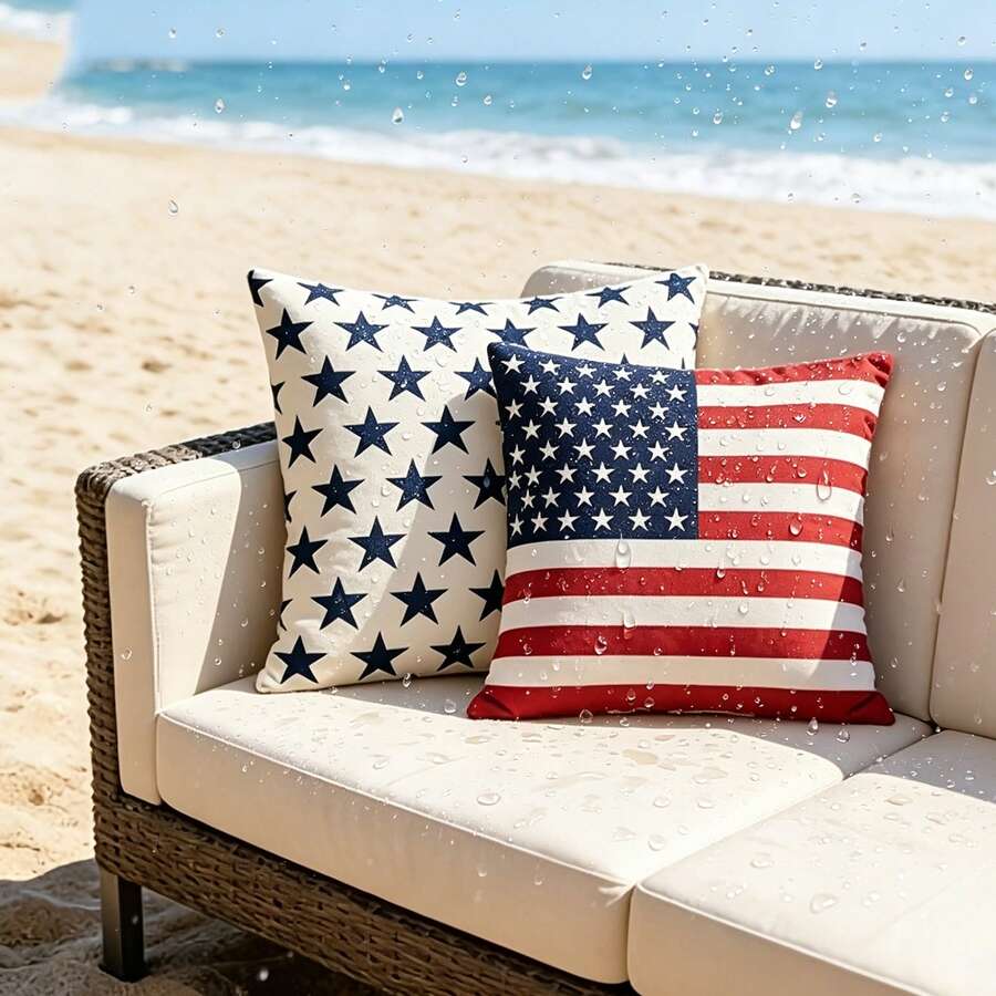 2pcs American Flag Waterproof Throw Pillow Cover Stars