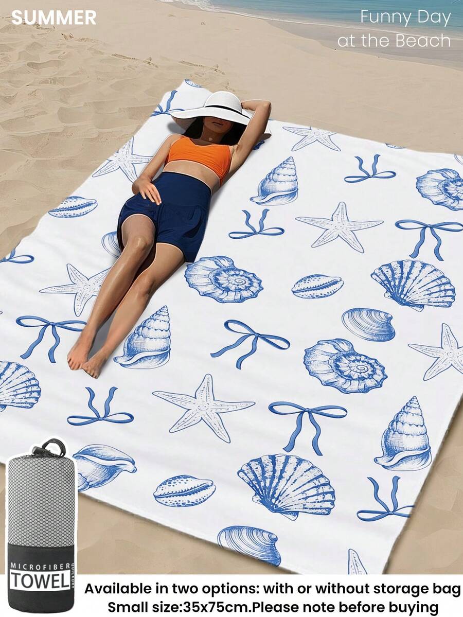 Blue Shell Print Beach Towel, Swimming Towel