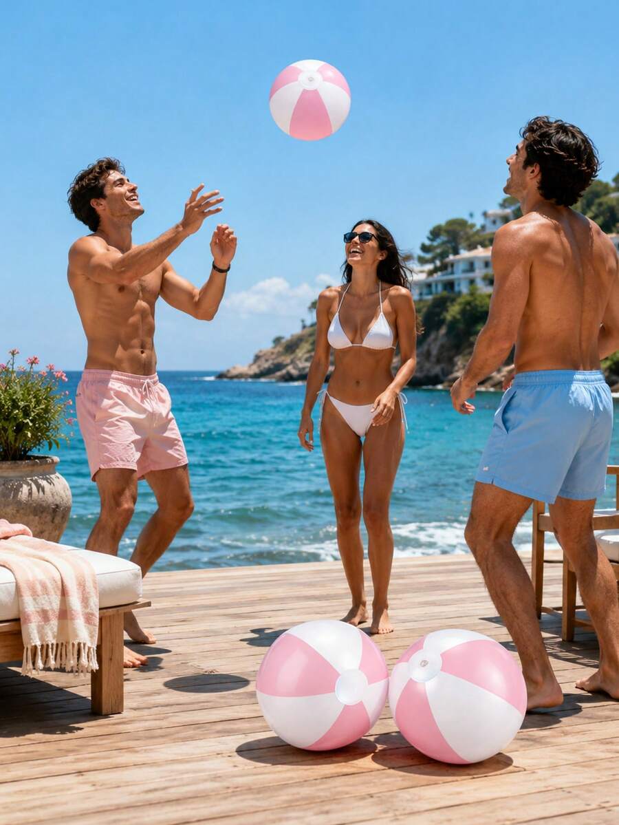 Inflatable Beach Balls (With Pink And White Stripes), Pool Accessories
