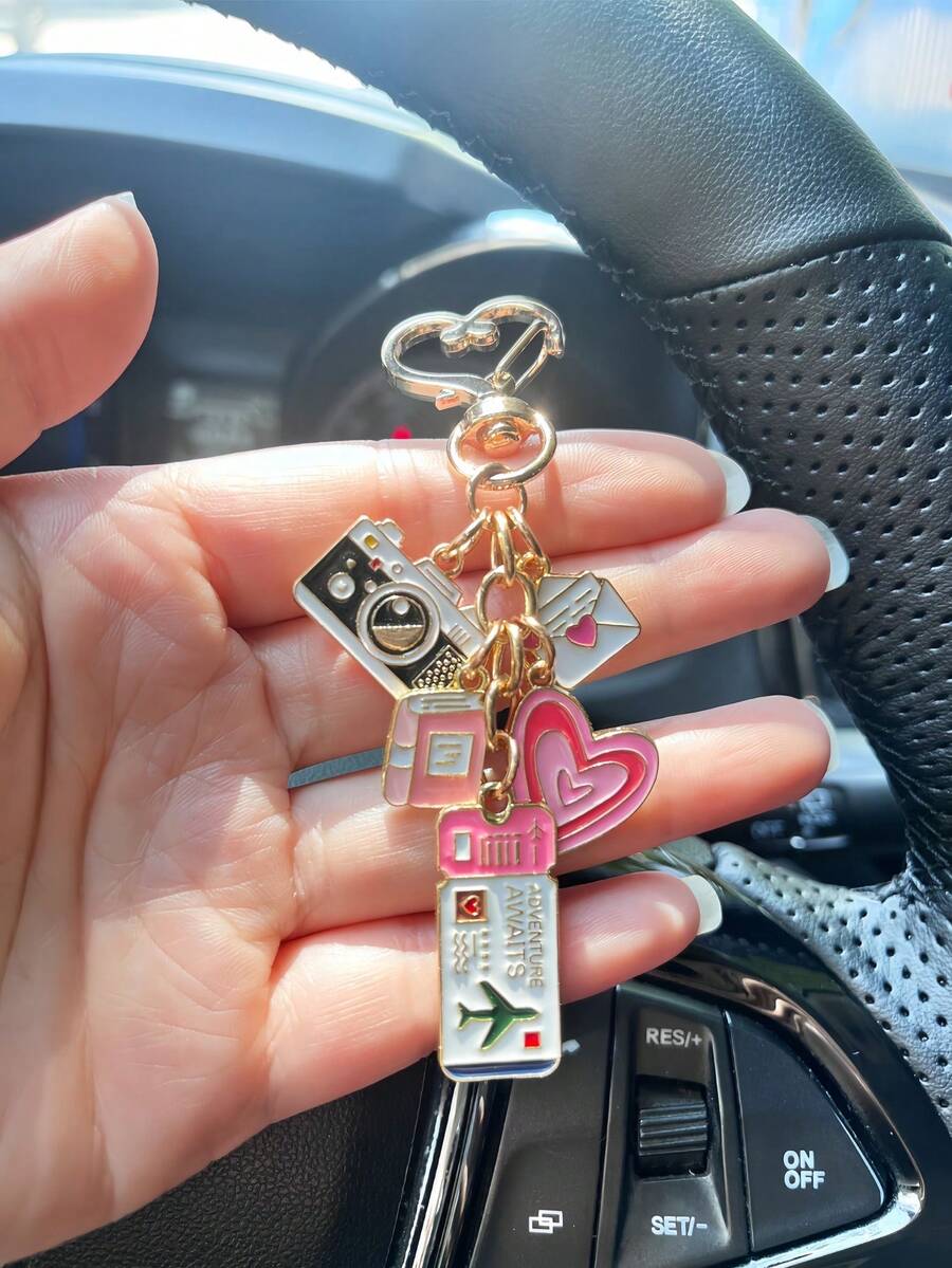1pc Elegant Pink Bow Travel Keychain Pendant