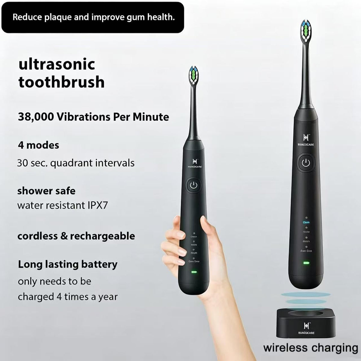 2-1 Oral Clean Kit- Water Dental flosser & Electric Toothbrush Combo- Brushing & Flossing- for Teeth Cleaning and Gum Health (Black)