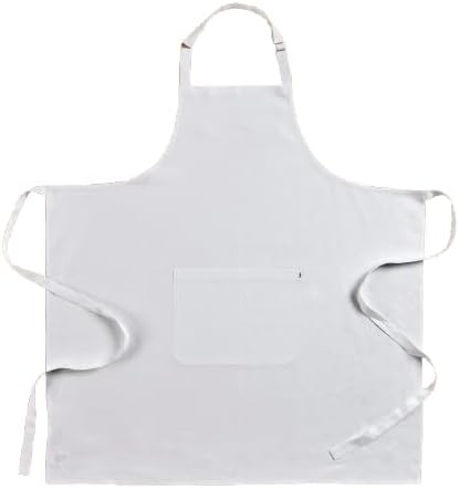 Solino Home 100% Pure Linen Apron for Women & Men - White Stripe Full Midi Bib Apron, Adjustable Neck Strap with Center Pockets for Kitchen, Chef - Handcrafted from European Flax