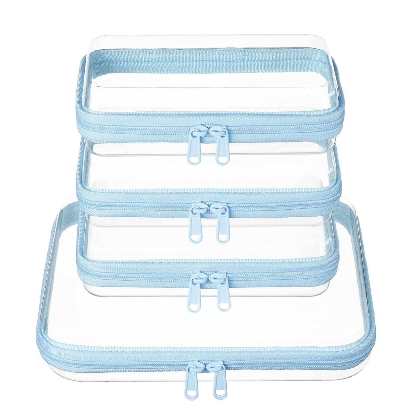 3-PCS Medium Clear Hard Shell Zipper Pouches, Clear Zipper Bags (3M, Pink)