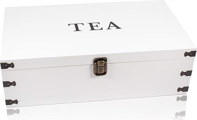 White Wooden Tea Box Storage Chest Box Big Pine Wood Kitchen Organizer Large, Tall, Adjustable