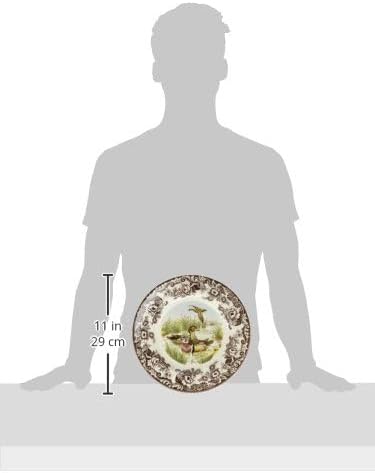 Spode Woodland Duck Dinner Plate - Game Bird Design, 10.5 Inch Fine Earthenware with British Flowers Border, Dishwasher, Microwave & Warm Oven Safe to 225°F - Made in England Wildlife Tableware