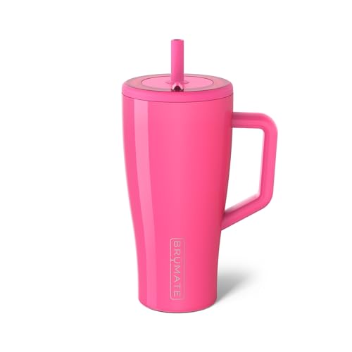 BrüMate Era 30 oz Tumbler with Handle and Straw | 100% Leakproof Insulated Water Bottle Tumbler with Lid and Flexible SoftSip Straw | Made of Stainless Steel | Cup Holder Friendly | 30oz (Neon Pink)