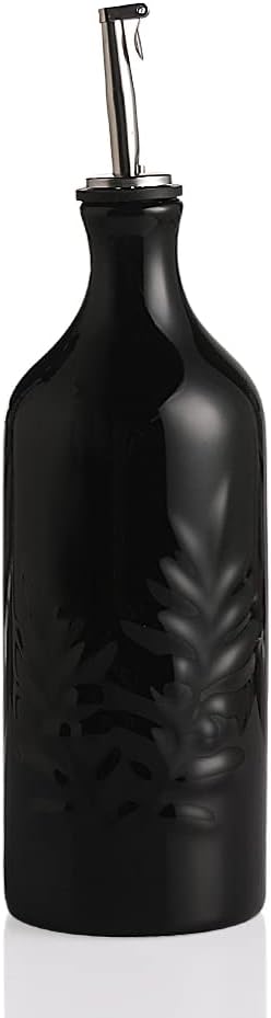 Sweejar Ceramic Olive Oil Dispenser Bottle, 20 Oz Relief Opaque Oil Cruet Protects Oil To Reduce Oxidation, Suitable for Storage Oil, Vinegar, Soy Sauce, Coffee Syrup, Liquids, Set of 1 (Black)