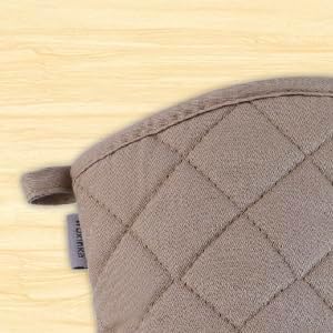 Set of 4 Oven Mitts and Pot Holder Heavy and Tall Kitchen Cotton Gloves Lined Towelcloth, Gloves Length 40cm, Pot Holder Width 20cm Diameter Round… (Light Brown)