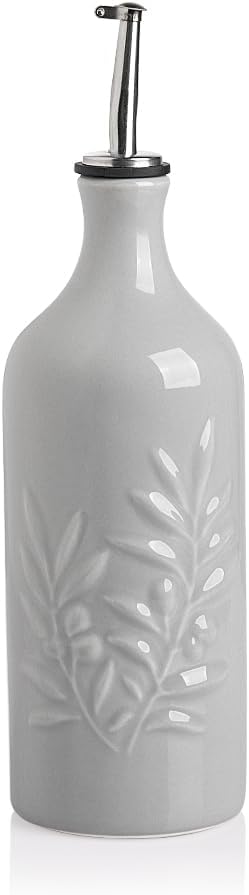 Sweejar Ceramic Olive Oil Dispenser Bottle, 20 Oz Relief Opaque Oil Cruet Protects Oil To Reduce Oxidation, Suitable for Storage Oil, Vinegar, Soy Sauce, Coffee Syrup, Liquids, Set of 1 (Gray)